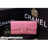 Chanel Embroidery Tri-Fold Wallet Original Leather CHA9557 Pink