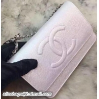 Chanel Flap Shoulder Bag Litchi Leather A66535 White