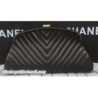 Chanel Clutch Chevron Sheepskin Leather A67995 Black