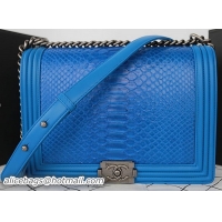 Boy Chanel Flap Shoulder Bag Blue Python Leather A67087 Silver