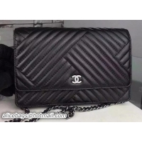 Chanel WOC mini Flap Bag Original Chevron Lambskin A5373 Black