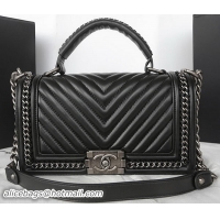 Boy Chanel Top Flap Bag Original Chevron Sheepskin A67025 Black