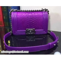 Low Cost Boy Chanel Flap Shoulder Bag Snake Leather A67085 Purple