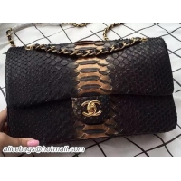 Luxury Cheap Chanel 2.55 Series Flap Bags Bronze&Black Original Python Leather A1112SA Gold
