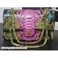 Charming Chanel 2.55 Series Flap Bags Pink&Green Original Python Leather A1112SA Gold