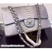 Popular Style Chanel 2.55 Series Flap Bags Grey&White Original Python Leather A1112SA Silver