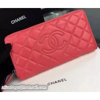 Buy Luxury Chanel Matelasse Zip Around Wallet Sheepskin Leather A88713 Red