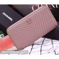 New Design Chanel Chevron Sheepskin Leather Zippy Wallet A50497 Lavender