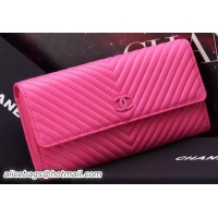 Top Quality Chanel Chevron Sheepskin Leather Bi-Fold Wallet A50498 Rose