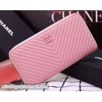 Cheapest Chanel Chevron Sheepskin Leather Zippy Wallet A50497 Pink