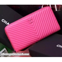Newest Fashion Chanel Chevron Sheepskin Leather Zippy Wallet A50497 Rose