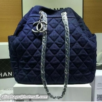 Best Product Chanel Blue Denim Fabric Hobo Bag A91136 Silver