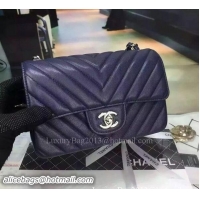 Inexpensive Chanel Classic MINI Flap Bag Chevron Caviar Leather V8500 Royal