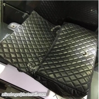 Cheap Discount Chanel CF Travel Bag Black Original Calfskin Leather A28390 Silver