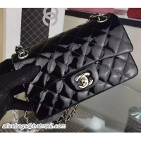 Buy Fashionable Chanel 2.55 Series Double Flap Bag Black Original Patent Leather CF7024 Silver