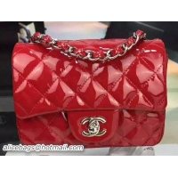 Cheapest Chanel Classic mini Flap Bag Red Original Patent Leather CF7171 Silver