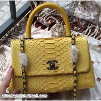 Shop Cheap Chanel Classic Top Flap Bag Original Snake Leather A95169 Yellow