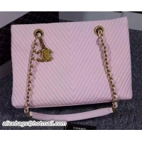 Buy Discount Chanel Shopper Bag Original Chevron Leather A3355 Pink