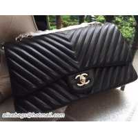 Market Sells Chanel Classic Flap Bag Sheepskin Chevron Quilting A1113 Black Gold