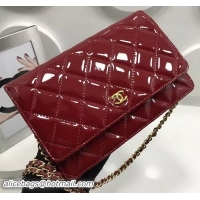 Unique Style Chanel WOC mini Flap Bag Patent Leather A33814P Burgundy