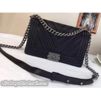 Cheap Latest Boy Chanel Flap Bag Chevron Sheepskin A8245 Black