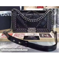 Cheapest  Boy Chanel Flap Bag Original Python Leather A50911 Black
