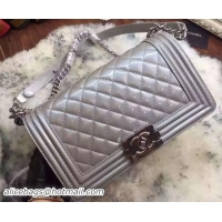 Shop Grade Quality Boy Chanel Flap Shoulder Bag Patent Leather A67086P Silver