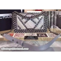 Hot Sell Boy Chanel Flap Bag Grey Original Python Leather A50911 Silver