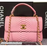 Low Cost Chanel Classic Top Flap Bag Original Snake Leather A90095 Pink