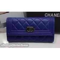 Unique Style Chanel Boy Matelasse Long Wallet Sheepskin Leather CHA0414 Blue
