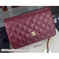 Durable Chanel WOC mini Flap Bag Burgundy Sheepskin A5373 Gold