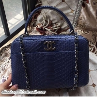 Luxurious Chanel Tote Bag Snake Leather A92238 Blue