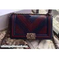 Grade Boy Chanel Flap Shoulder Bag Chevron Sheepskin Leather A67086 Burgundy&Blue
