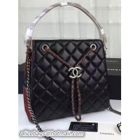 Famous Chanel Hobo Bag Sheepskin Leather A0585 Black&Red