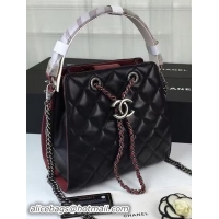 Classic Hot Chanel Hobo Bag Sheepskin Leather A0586 Black&Red