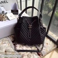 Sumptuous Chanel Deerskin Leather Bucket bag 17217 Black