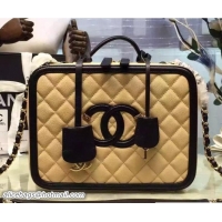 Well Crafted Chanel CC Filigree Grained Lambskin Vanity Case Bag A93343/A93344 Apricot/Black