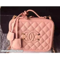 Chic Chanel CC Filigree Grained Lambskin Vanity Case Bag A93343/A93344 Pink