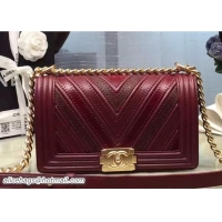 Sophisticated Chanel Large Stitch Chevron Grained/Calfskin/Suede Boy Flap Bag 7032414 Date Red