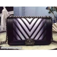 Shop Stylish Chanel Large Stitch Chevron Lizard Pattern Calfskin Boy Flap Medium Bag Black/White 7032422