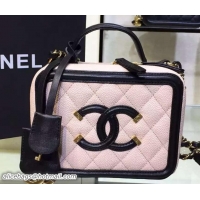 Best Product Chanel CC Filigree Grained Lambskin Vanity Case Mini Bag 7032506 light pink/Black