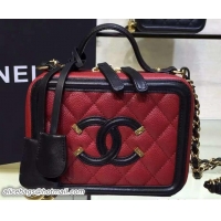 Top Design Chanel CC Filigree Grained Lambskin Vanity Case Mini Bag 7032506 Red/Black