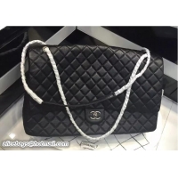 Best Product Chanel Metallic Calfksin XXL Large Classic Flap Bag A91169 Black