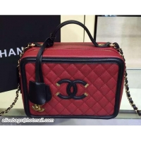 Luxury Cheap Chanel Grained Lambskin Vanity Case Bag A93343/A93344 Red/Black