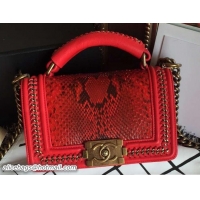 Stylish Chanel Python Chain Top Handle Boy Flap Small Bag A94804 Red