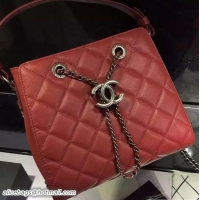 Luxury Chanel Single Top Handle CC Drawstring Bucket Small Bag Caviar Leather 7032702 Red