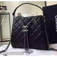 Low Cost Chanel Single Top Handle CC Drawstring Bucket Small Bag Lambskin Leather 7032703 Black