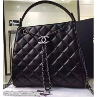 Comfortable Chanel Single Top Handle CC Drawstring Bucket Large Bag Lambskin Leather 7032704 Black