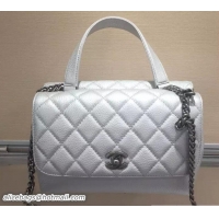 Expensive Chanel Double-Face Pilot Essentials Flap Large Bag 7032714 Metallic Silver
