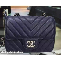 Buy Luxury Chanel Grained Calfskin Chevron Classic Flap Mini Bag A01128 Royal Blue